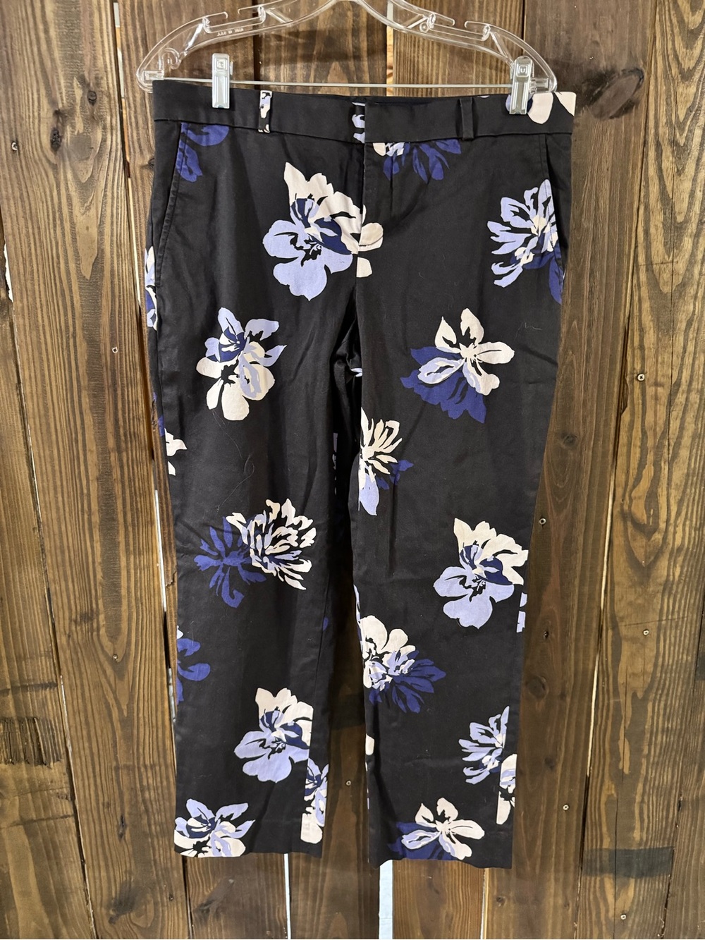 Banana Republic Black Cropped Pants with Blue & White Floral Print